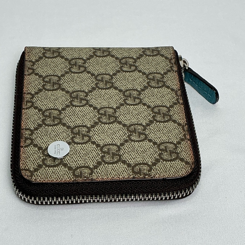 Gucci Coated Canvas Zip Silver Teal Wallet - Picture 4 of 13